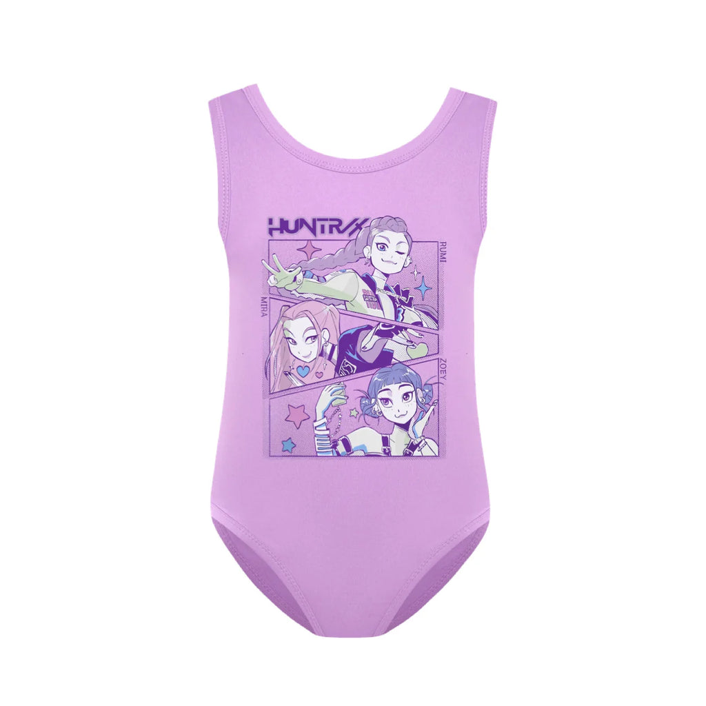 KPop Demon Hunters Huntrix Clothes Kids Swimwear Girls Summer One-Piece Swimsuit Children Sleeveless Swiming Biniki Sets