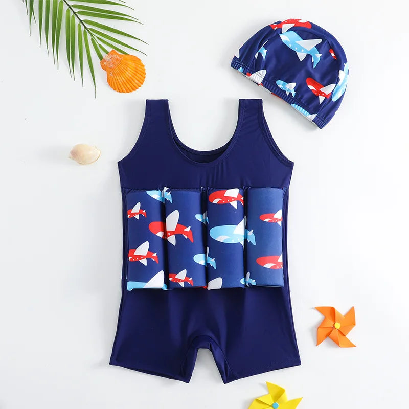 Children's Buoyancy Swimsuit One-piece Swimsuit for Kids Floating Rash Guards Cartoon Print Girls Boys Swimwear Swimming Clothes