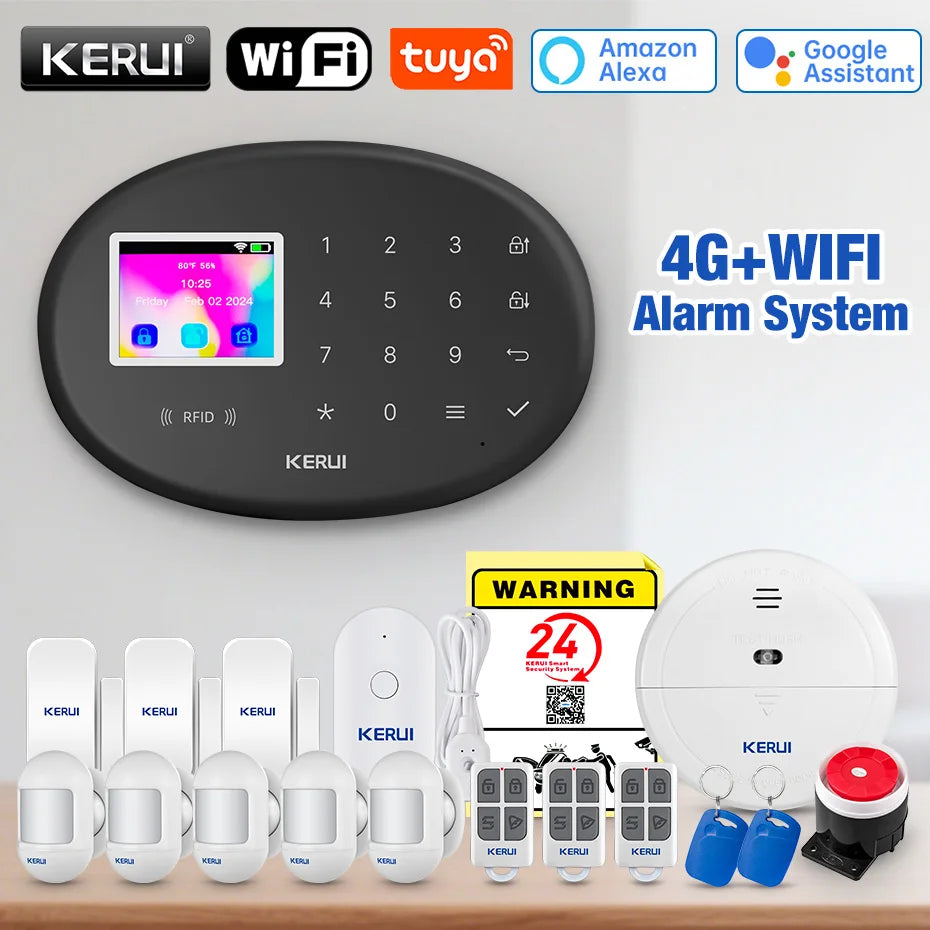 KERUI W204 4G Home Alarm System New Black Alarm Panel Wireless Motion Sensor Tuya Smart WiFi GSM for Home Security Motion Sensor