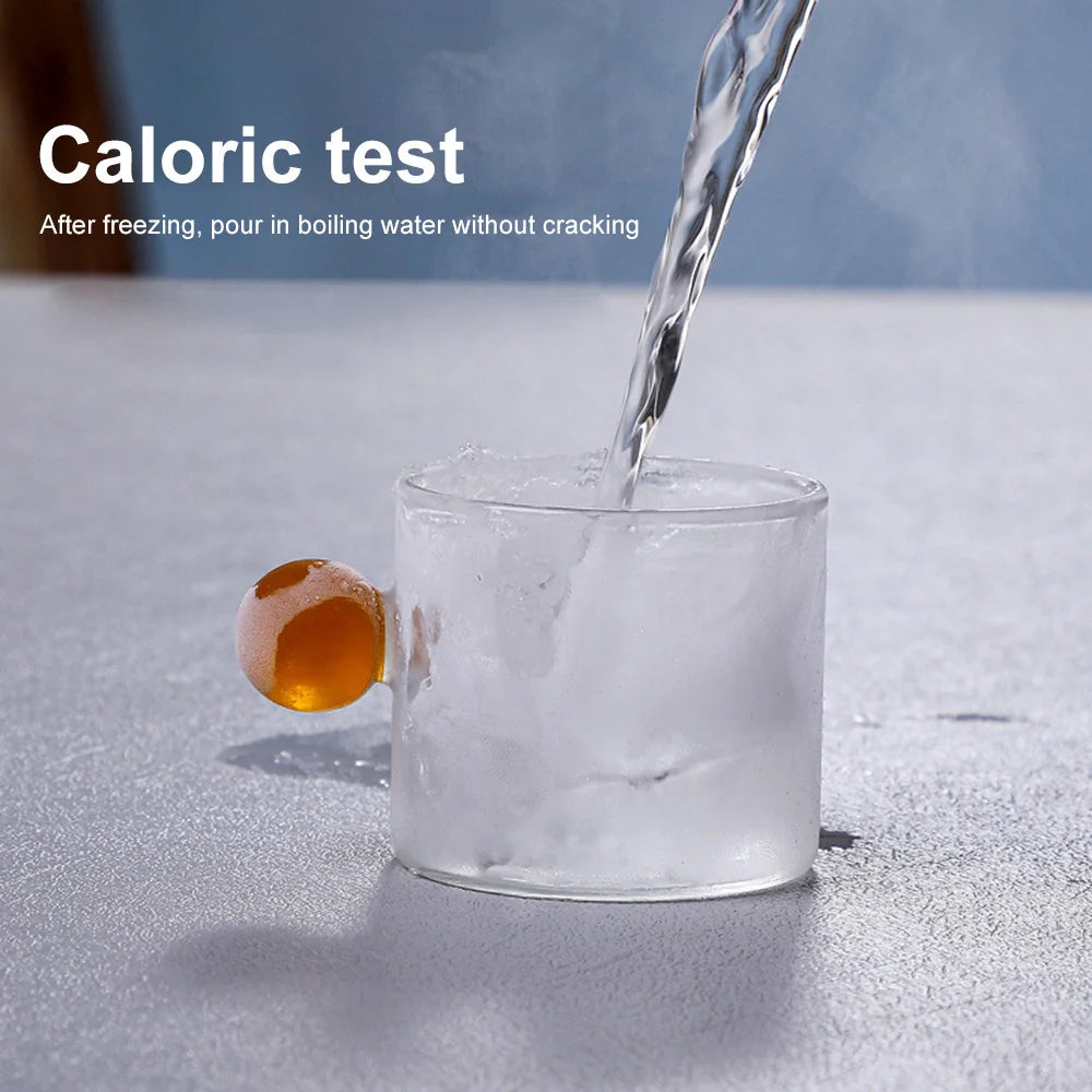 110ml Espresso Cups Small Cup Home Glass Ball Handle Coffee Cup Tea Water Cup Heat Resistant Glass Teacups Juice Mug Table Decor