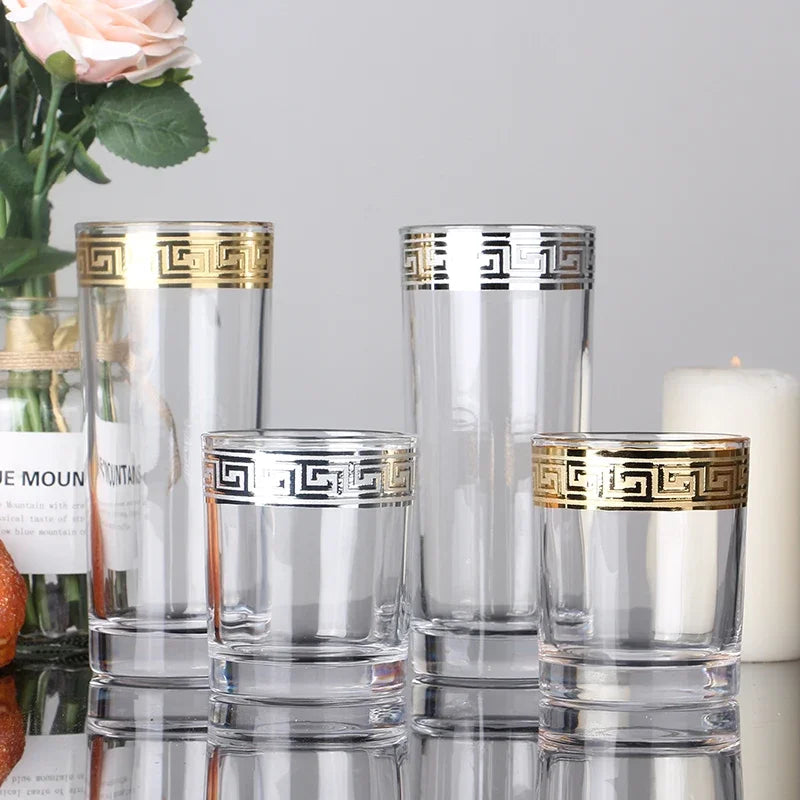 Phnom Penh Silver Edge European Glass Brandy Champagne Tall Foreign Crystal Red Wine Dining Table Household Water Glass