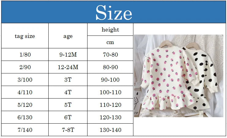 Girls' Dress Cartoon Strawberries Autumn New Korean Girls' Splicing Pleated Dress Printed Baby Kids Casual Clothes