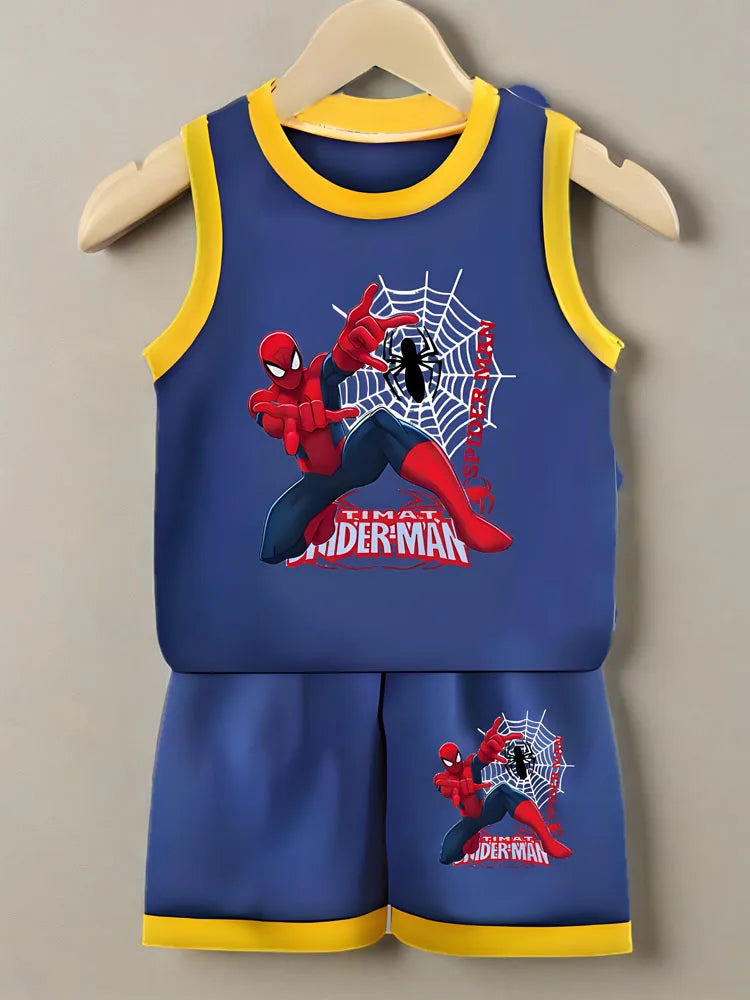 Anime Spiderman Boys Basketball Vest Sets Quick Drying Breathable Children Sport Clothes Suit Kids Casual Vest Shorts 2pcs Set