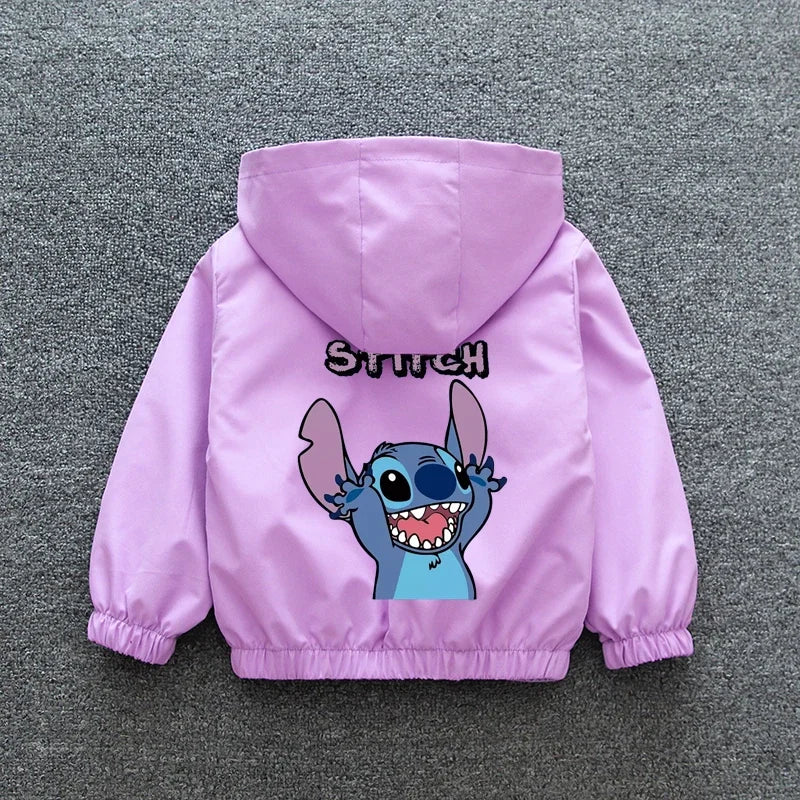 Lilo and Stitch Kids Hooded Jacket Coat 2025 Autumn Baby Boy Girls Cartoon Zipper Long Sleeve Casual Clothing Children Outerwear