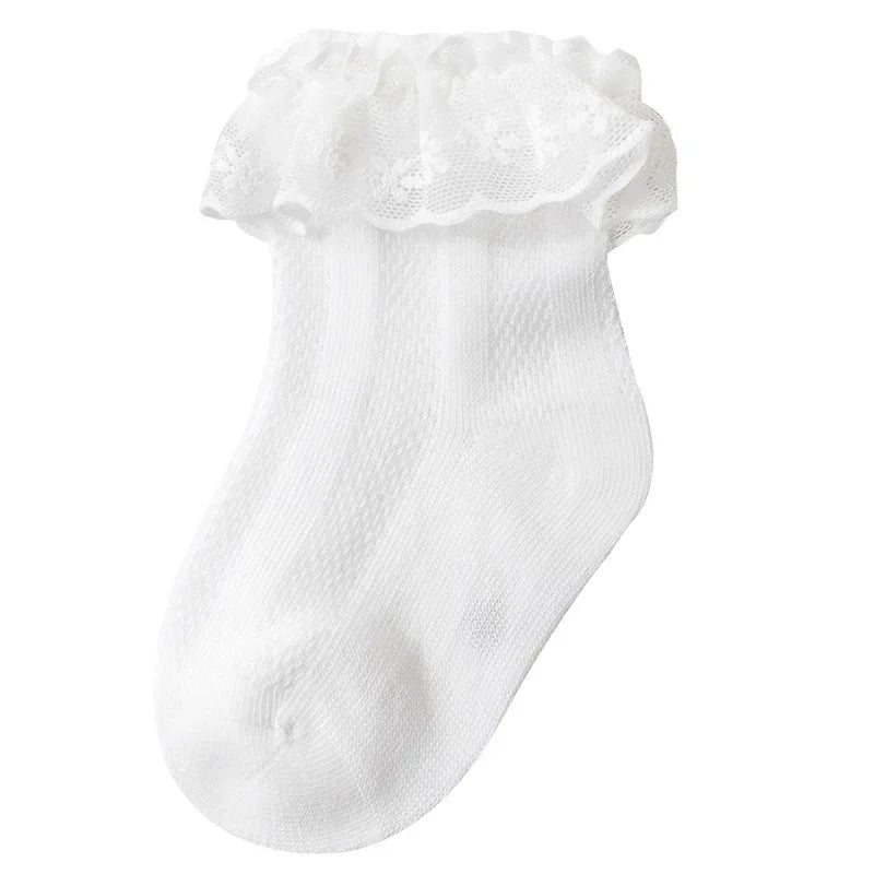 1 Pair Summer Baby Sock Ins Simplicity Korean Solid Color Ruffle Sock for Toddler Girl Cotton Thin Mesh Breathable Kids Sock