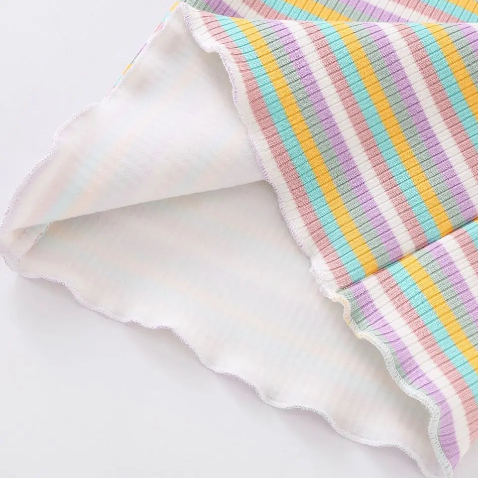 Children's T-Shirts Color Stripe Flower Printing Kids Clothes for 2 To 6 Years Girls Tshirts Boutique Outfits for Girls