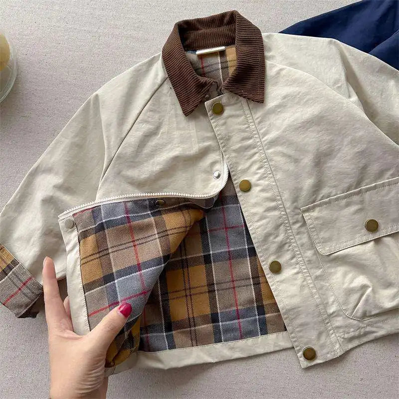 2025 UNITIM Spring Autumn Kids Boys Jacket Plaid Spliced ​​Pocket Long Sleeve Toddler Boys Outerwears Coat Children Boys Jacket