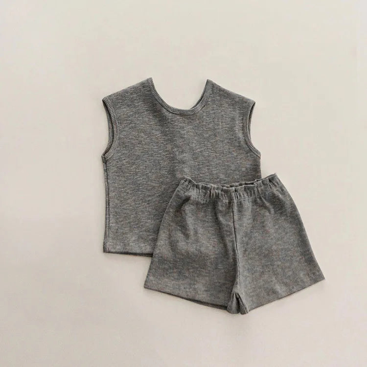 2025 Summer New Baby Sleeveless Breathable Clothes Set Cotton Kids Pajamas Set Infant Vest Shorts 2pcs Suit Solid Baby Outfits