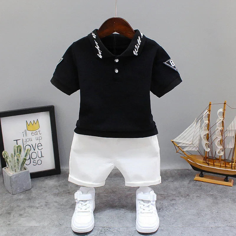 New Summer Outfits Baby Boys 9 To 12 Months Dinosaur Printed Turn-down Collar T-shirts Tops and Shorts 2PCS Infant Clothing Sets