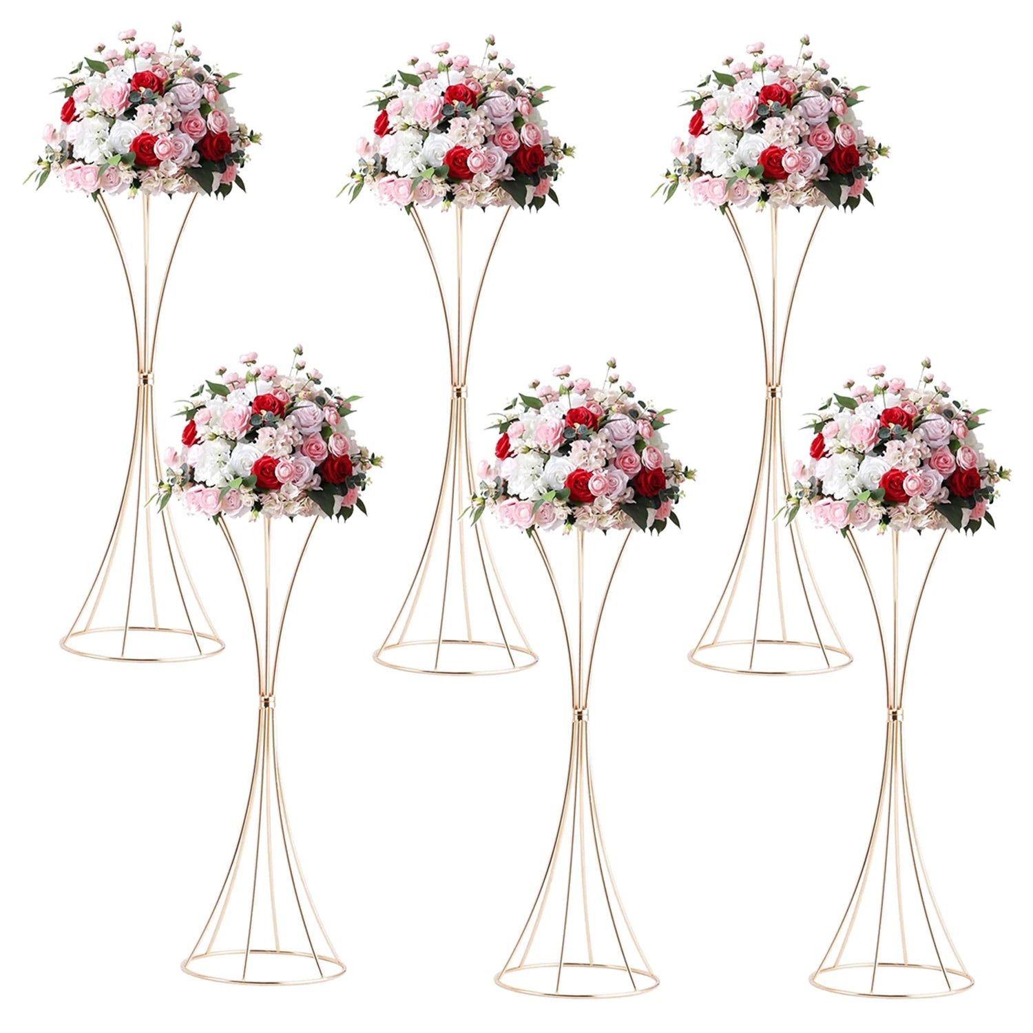 2-10Pcs Gold Vases 18inch Table Centerpieces Metal Trumpet Flower Stand Road Lead for Wedding Party Christmas Home Decoration