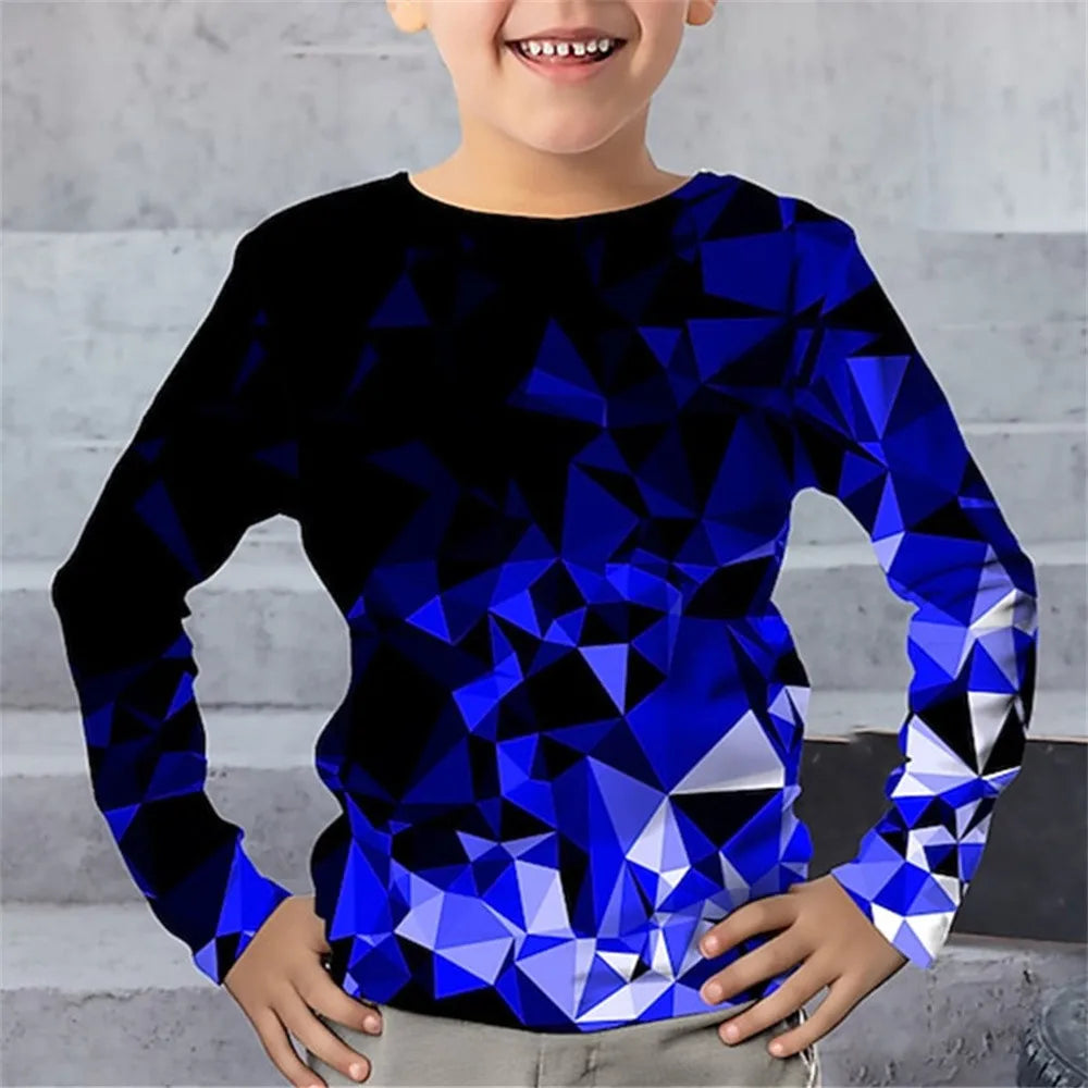 Children's Clothing Tshirt for Kids Boys 9 to 14 Lightning Geometry Long Sleeve T-Shirt Boy One Piece Casual Top High Child Tees