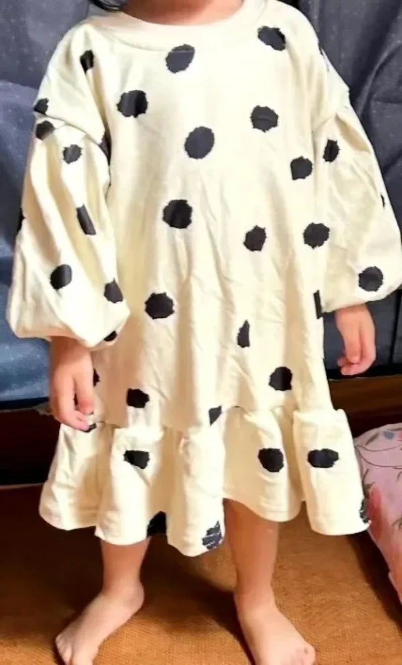 Girls' Dress Cartoon Strawberries Autumn New Korean Girls' Splicing Pleated Dress Printed Baby Kids Casual Clothes