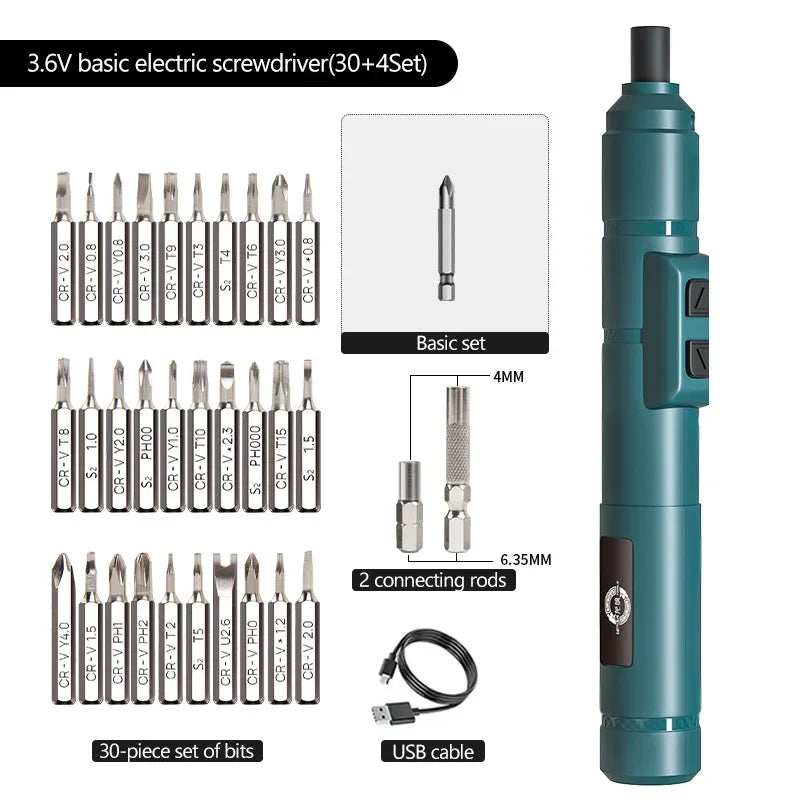 Cordless Electric Screwdriver Rechargeable 2000mah Lithium Battery Mini Drill 4V Power Tools Set Household Maintenance Repair