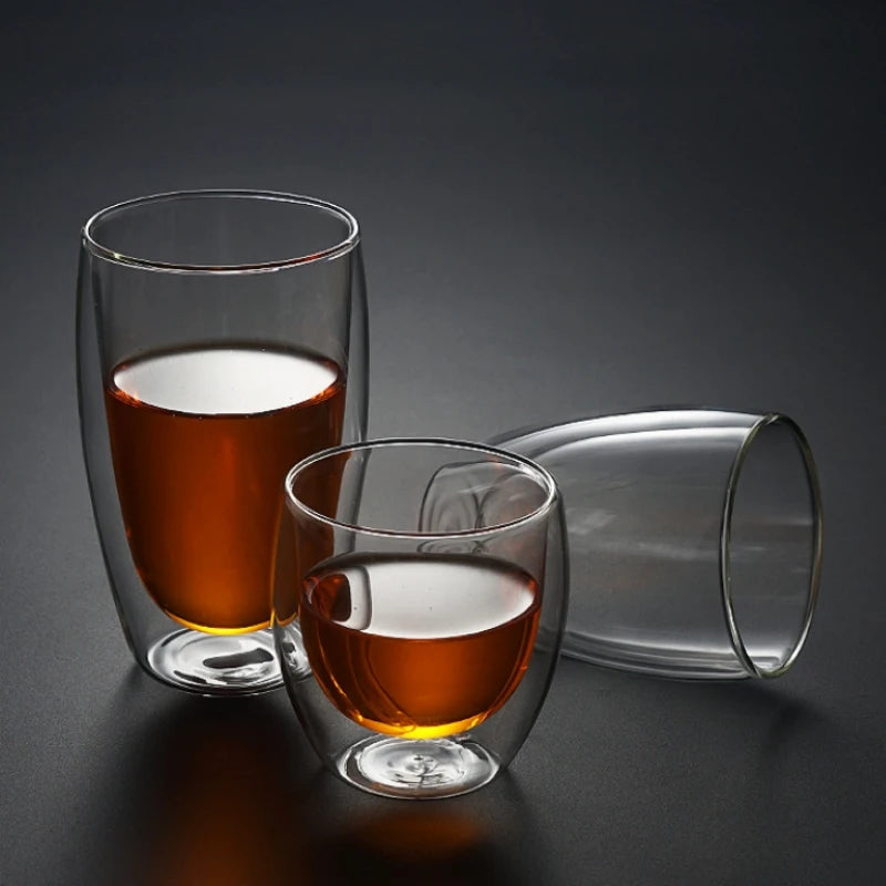 450/250ml Double Wall Glass Clear Handmade Heat Resistant Tea Drink Cups Healthy Drink Mug Coffee Cups Insulated Shot Glass