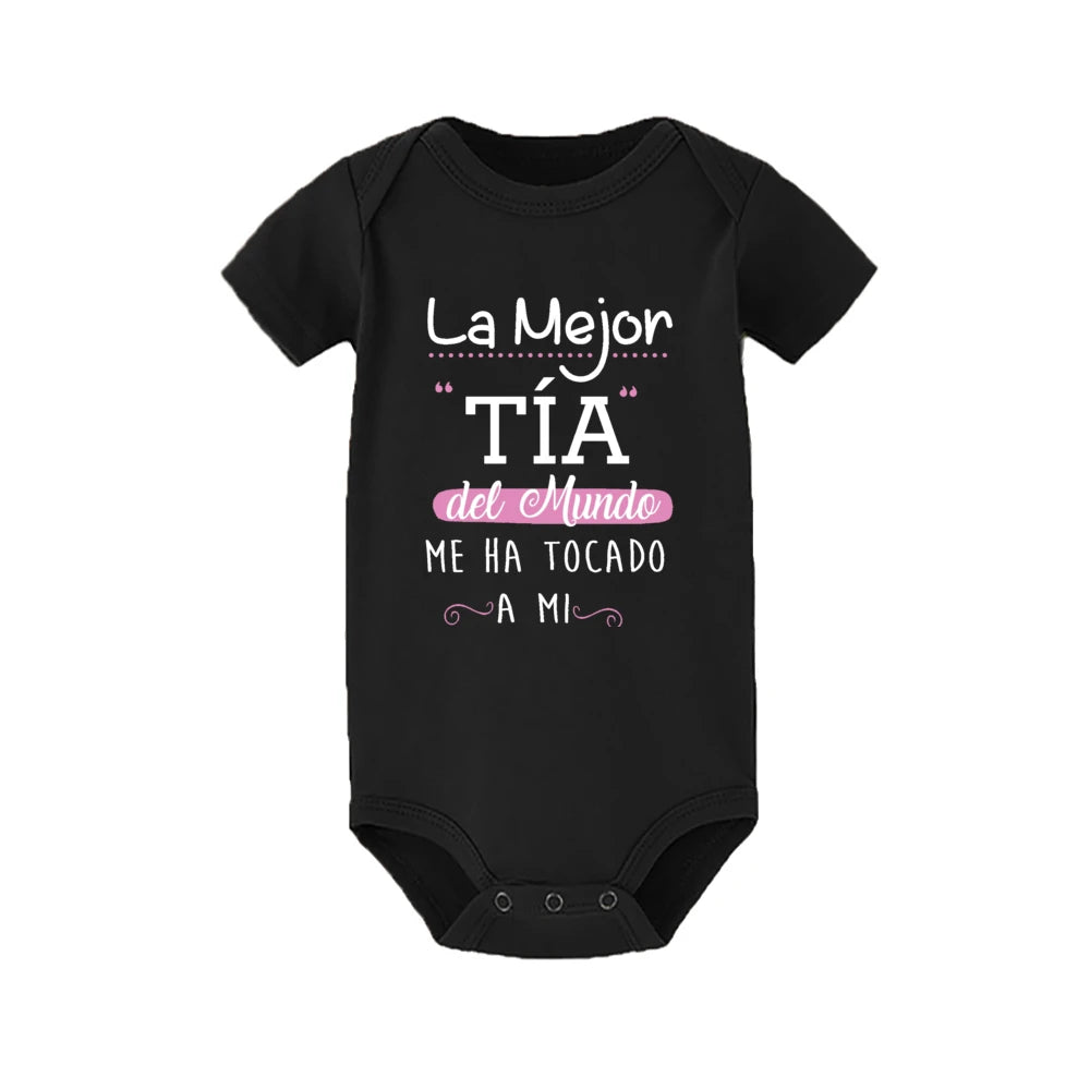 The Best Aunt in The World Spanish Printed Baby Romper Infant Summe Jumpsuit Funny Newborn Short Sleeve Bodysuit Toddler Clothes
