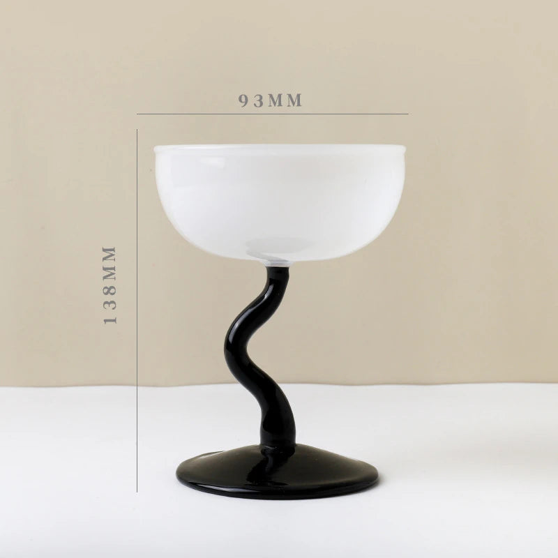 Round Bowl Goblet Dessert Glass Mug S-shaped Cup Stem Ice Cream Bowl Cup Milkshake Dessert Cup Colored Borosilicate Glass