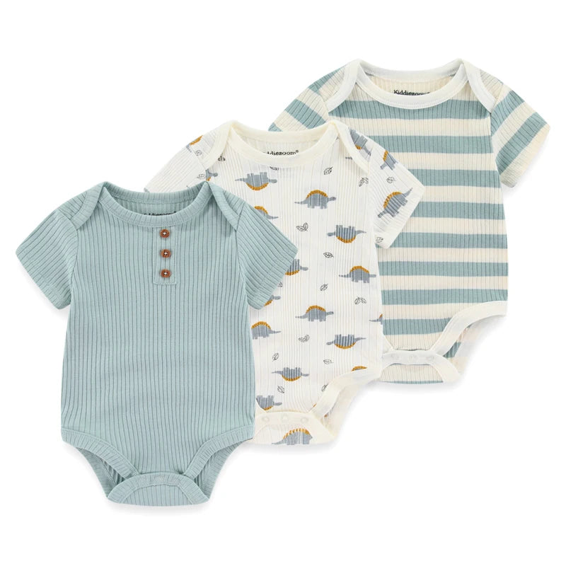 Kiddiezoom 3 PCS Fashion Summer Short Sleeve Cartoon Baby Bodysuit Cotton Newborn Boy Girl Clothes