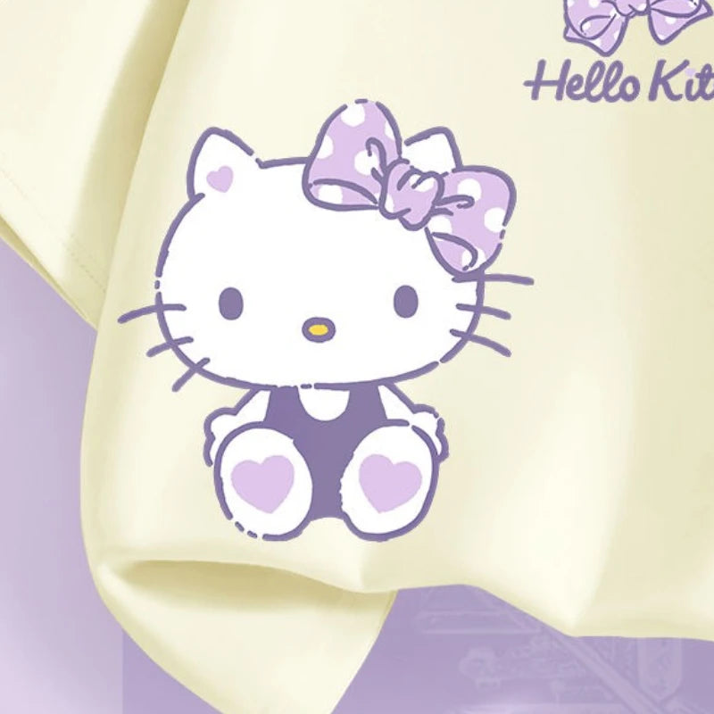 Sanrio Summer Baby Girls 100% Cotton Clothes Kid Children Cute Hello Kitty Printed T-shirts Cartoon Short Sleeve Top Outfits