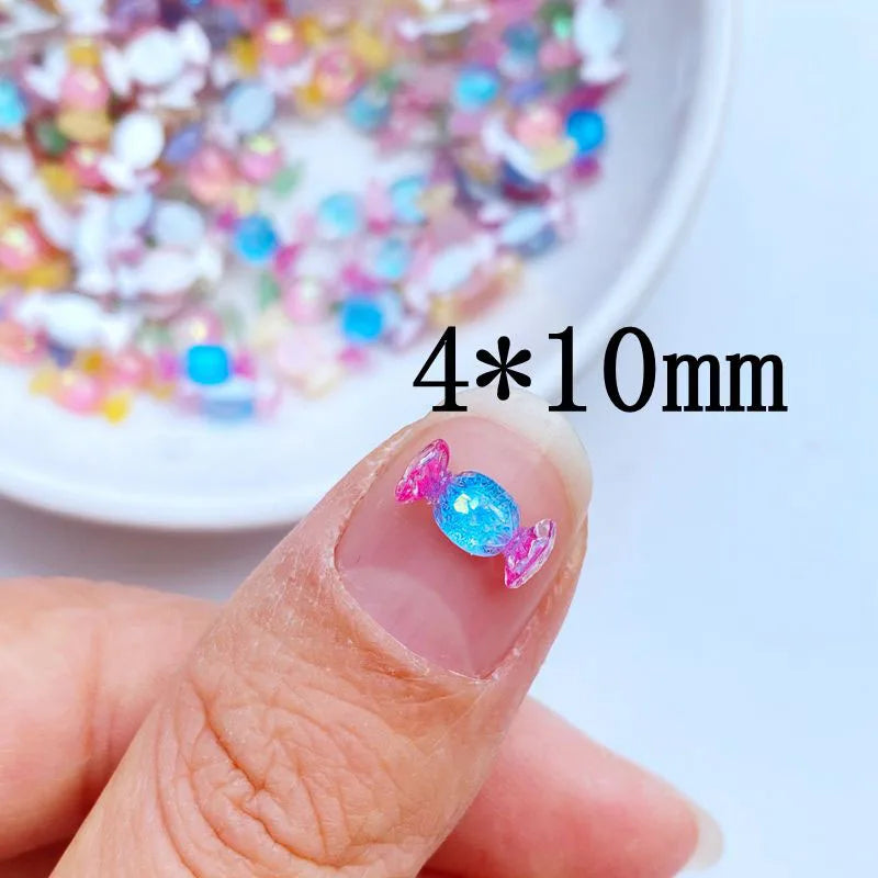 50Pcs New Cute Mini 4*10mm Shiny Candy Resin Figurine Crafts Flatback Ornament Jewelry Making Hairwear Manicure Accessories