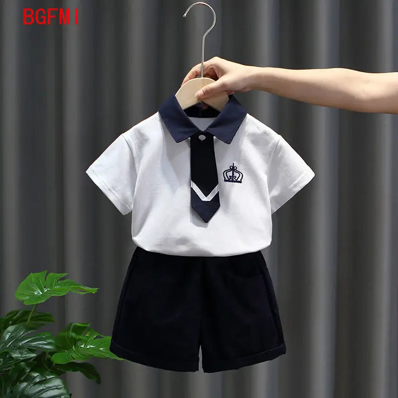 2-10Y Brother Sister Sibling Look Summer Navy Collar Boy girl Clothes Set Short Sleeve Girl Preppy Dress Family Matching Outfits
