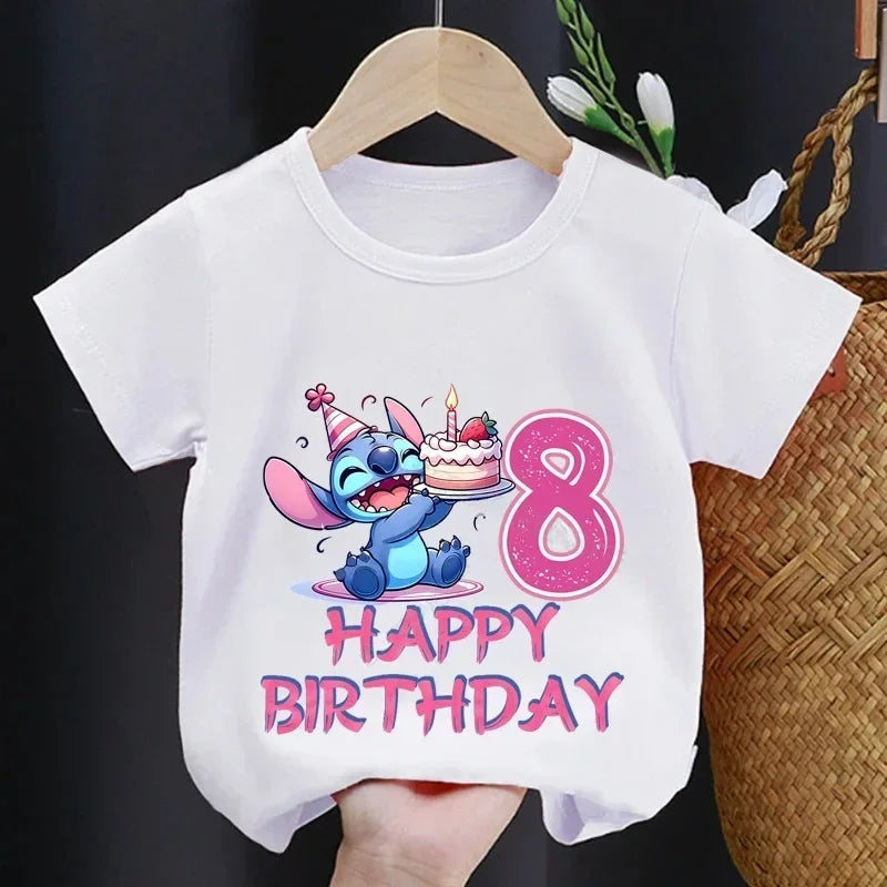 Disney Lilo Stitch 1-9 Birthday Kids Tshirts for Baby Party T-Shirt Tees Girls Party Children T Shirt with Clothes Boy Tshirt