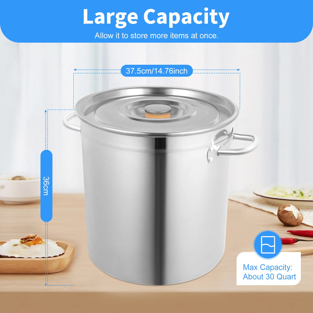 35L Cooking Pot Stainless Steel Large Capacity Stockpot Whole Clad Stock Pot Canning Sauce Pot Steamer Cookware for Restaurant