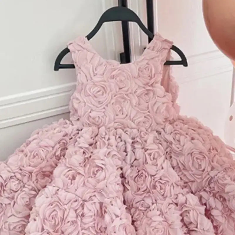 Flower Dress Spring and Summer New Korean Fashion Solid Color Flower Sleeveless Dress Kids Clothes Girls