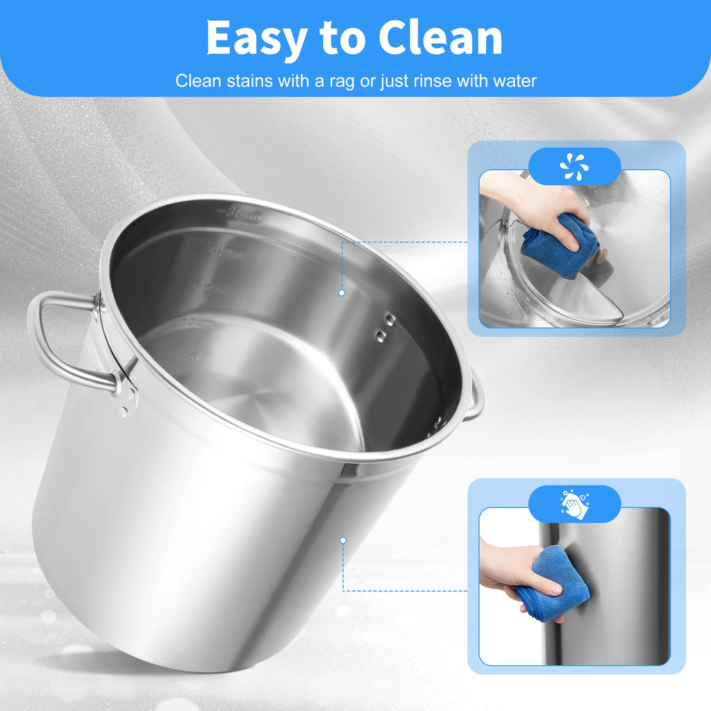 35L Cooking Pot Stainless Steel Large Capacity Stockpot Whole Clad Stock Pot Canning Sauce Pot Steamer Cookware for Restaurant