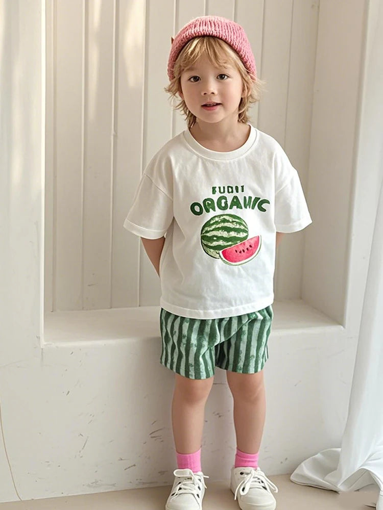 Children Clothes 2025 Summer New Cotton Stripe Baby Girl Suspender Dress Or Boy's Suit Brother And Sister Clothes