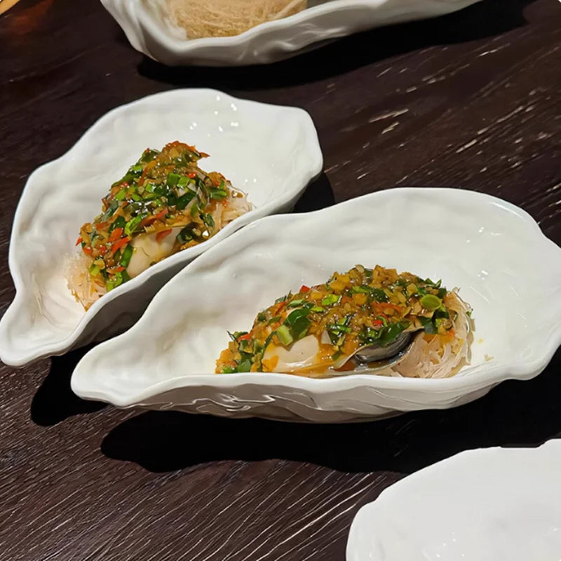 Solid Color Ceramic Oyster Plate, Tableware, Irregular Oyster Shell Salad Bowl, Restaurant Dish, Hotel Seafood Sashimi Plate