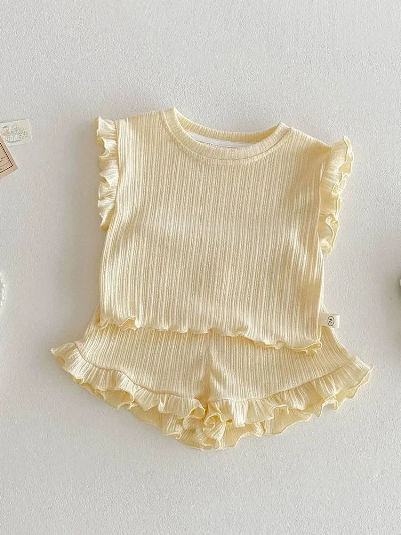 Summer Baby Girl Top and Shorts Set Solid Color Girls' Short Sleeve Shorts Two Piece Set Baby Girl Clothes