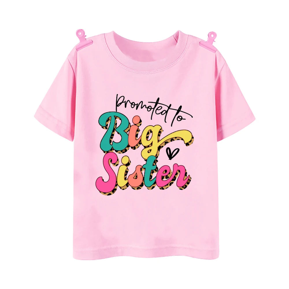 Promoted To Big Sister Printed Baby Announcement Shirt Kids T-Shirt Children Short Sleeve Tops Girls Tee Shirts Summer Clothes