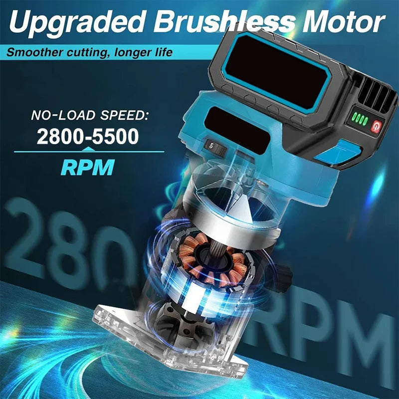 Brushless 5 Speed ​​Wood Router Tool Cordless Milling Engraving Slotting Machine Woodworking Trimming Machine for Makita Battery