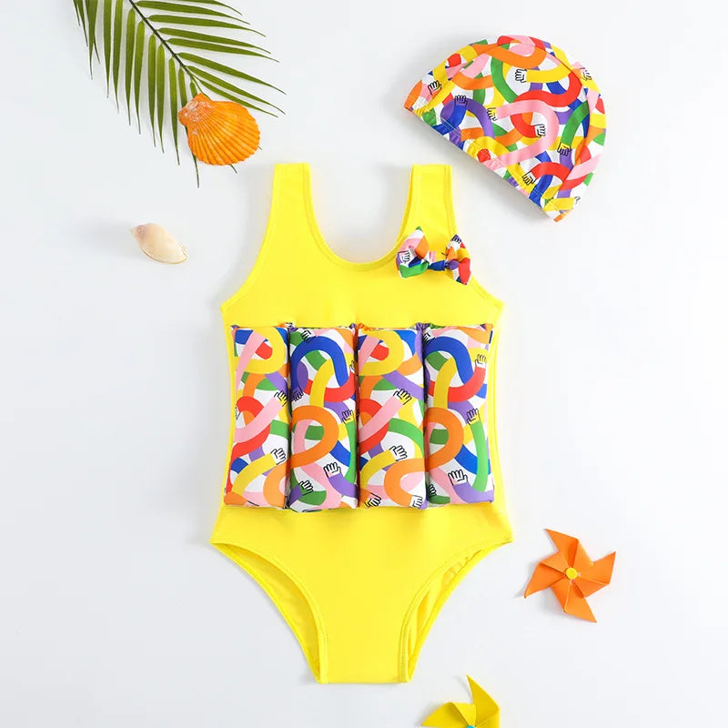 Children's Buoyancy Swimsuit One-piece Swimsuit for Kids Floating Rash Guards Cartoon Print Girls Boys Swimwear Swimming Clothes