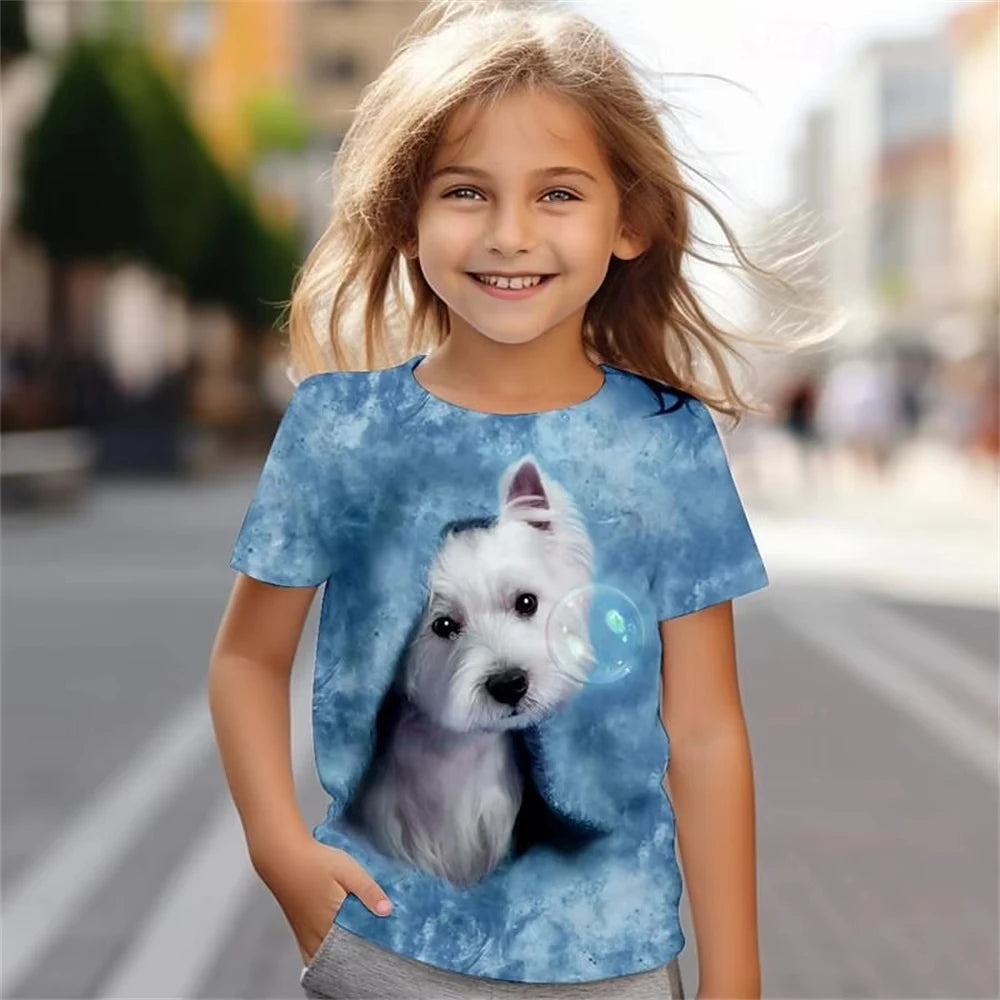 Kids Boy Clothes Girl T-Shirt Short Sleeve Cute Dog Print Children Summer Clothes Casual Outdoor Girl Clothes O-Neck Daily Tops