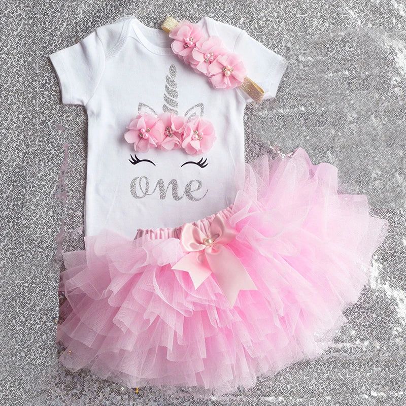 3Pcs Baby Girl 1st Birthday Dress Sets Short Sleeve Top &amp; Polka Dot Skirt &amp; Bow Headband Newborn Outfit Minni Cosplay Dress