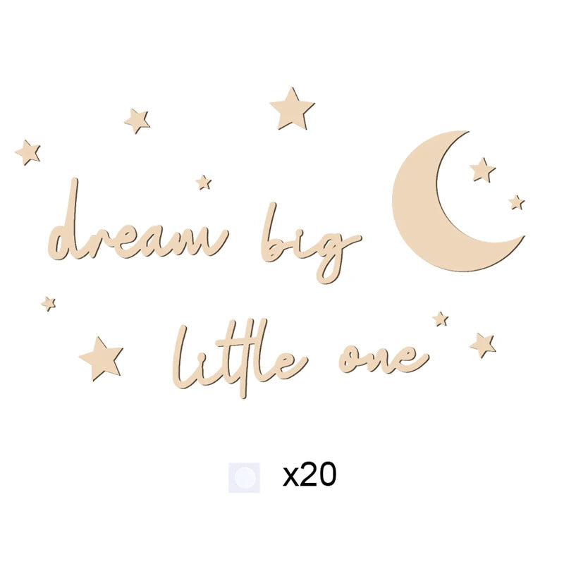 Dream Big Little One Wall Sticker Wall Art Wooden Sign for Baby Nursery Kids Room Inspirational Motivational Wooden Craft