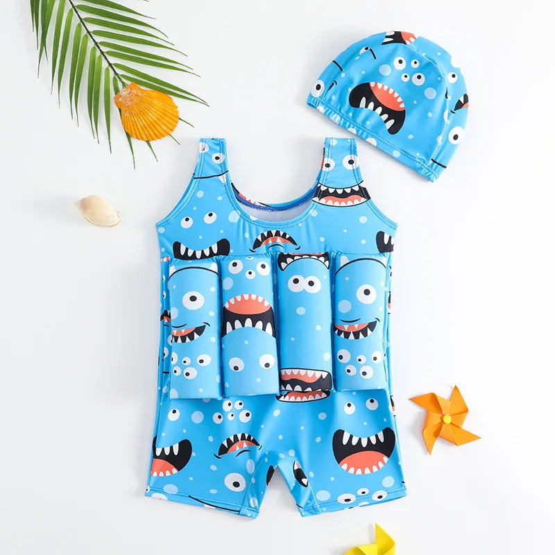 Children's Buoyancy Swimsuit One-piece Swimsuit for Kids Floating Rash Guards Cartoon Print Girls Boys Swimwear Swimming Clothes