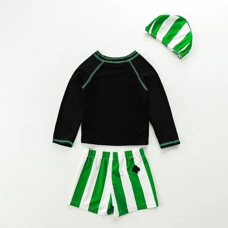 Baby Boys Swimming Wear Spell Color Long Sleeve Swimsuit + Shorts 2pcs Suit Children Quick Drying Swimwear