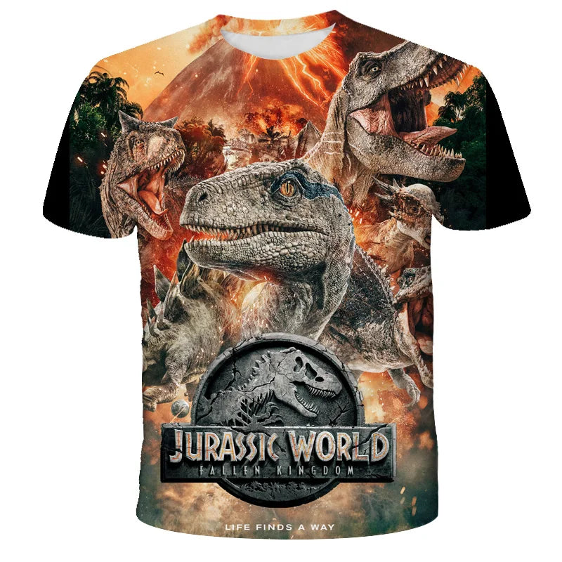 Miniso 2024 Jurassic World Dinosaur T-Shirt Boys Girls Clothes Top Tees Baby Boys T Shirt Children Clothing Men And Women Shirt