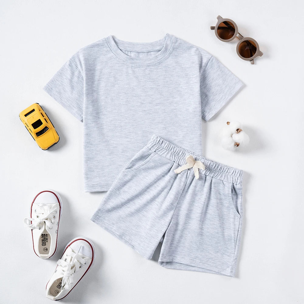 Children New Summer Sets Toddler Boy Girl Solid Sports T-shirts and Shorts 2pcs Set Kids Casual Tracksuits Suits 0-6Y