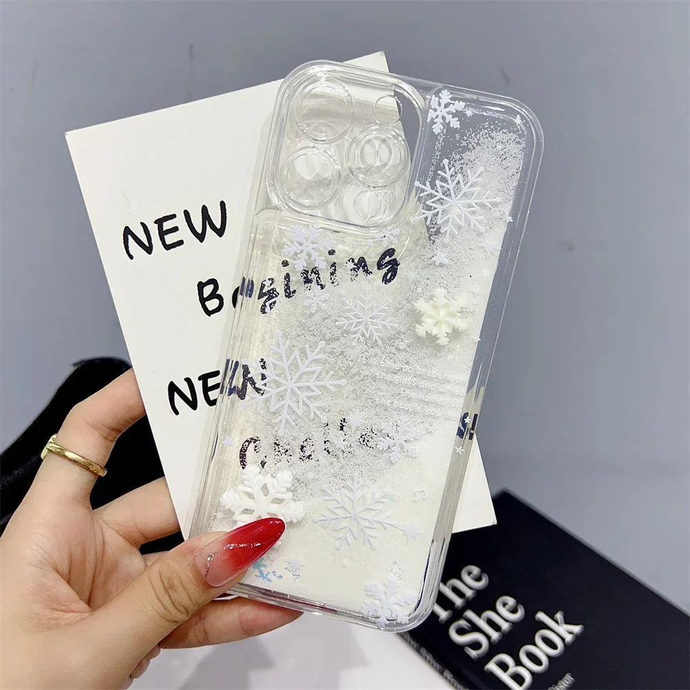 3D Snowman Snowflake Bracelet Quicksand ins Fashion Case for IPhone 16 11 12 13 14 15 Pro Max Plus with Wrist Strap Cover