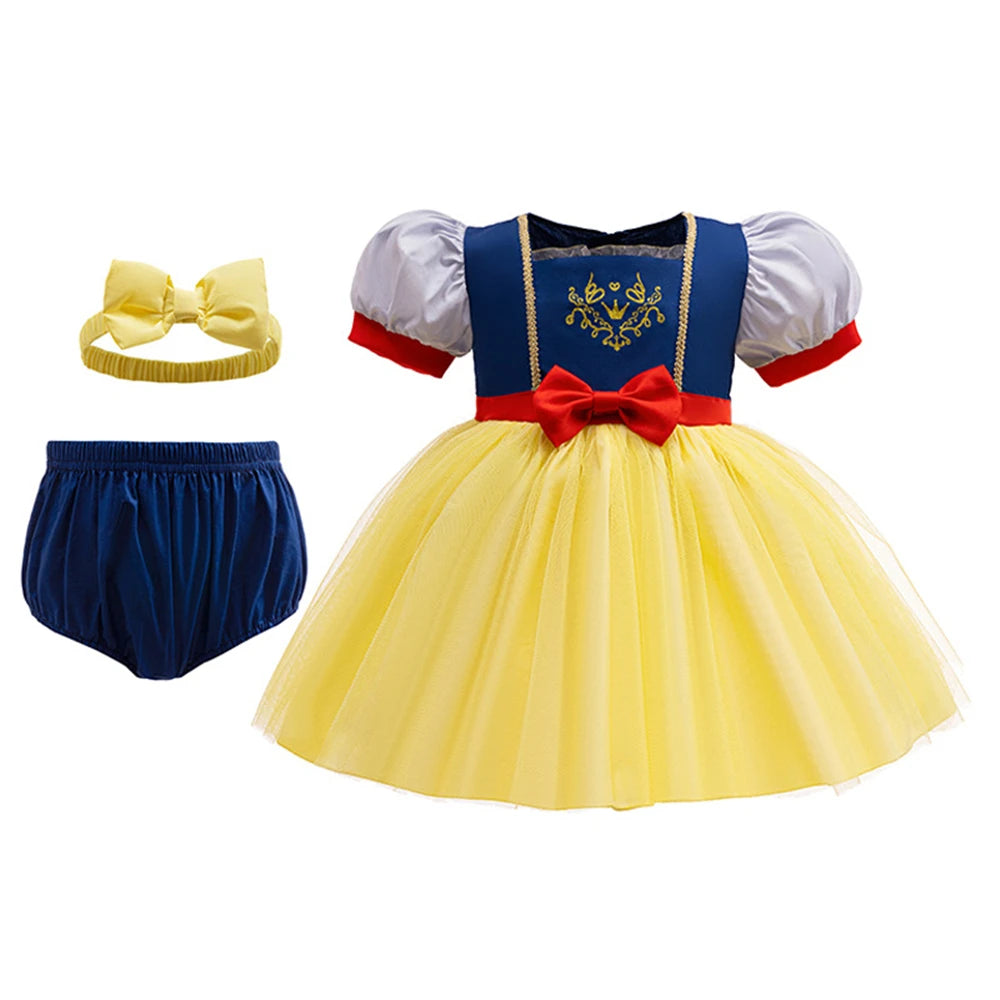 Boutique 3PCS Baby Girls Princess Dress Shorts Bow Headwear 1st 2nd Birthday Party Infant Clothing Set Halloween Alice Costume