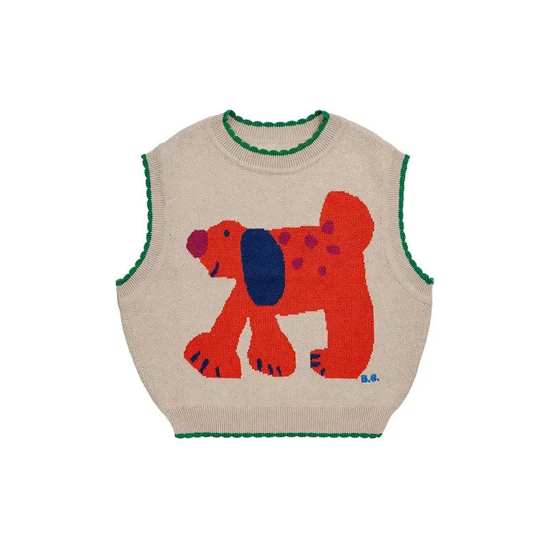 2025 Children's Autumn/Winter INS Style Girls' Cartoon Color Blocked Pullover Vest Cardigan Boys' Single Breasted Knint Sweater