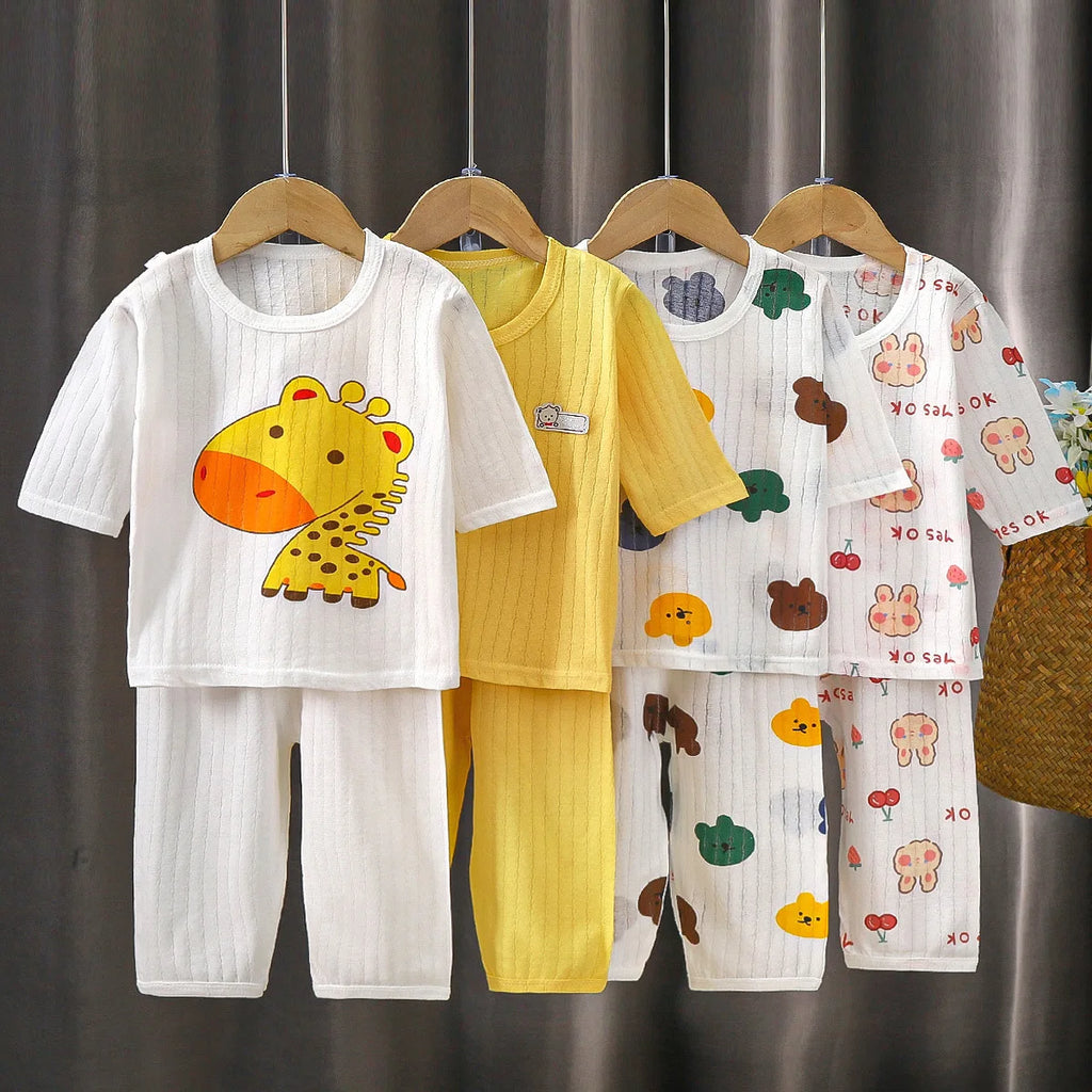 2PCS/Set Summer Children Clothes Girls Boys Cartoon Cute Casual Short Sleeve Cotton Baby Tops+Pants