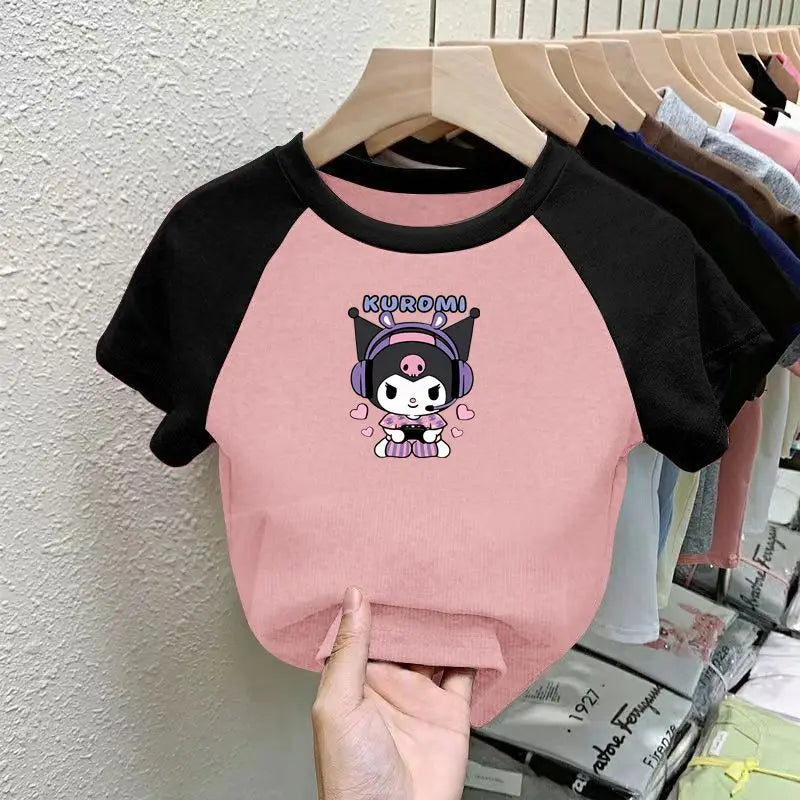 Kawaii Girls Short Sleeve T-shirt Summer Girls Baby Children Cute Cartoon Anime Character Kulomi Children Sweet Print Wholesale