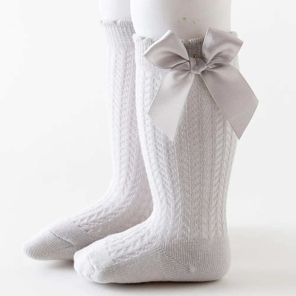 Limit quantity 0-2Y Children Girls Royal Style Bow Knee High Fishnet Socks Baby Toddler Bowknot Socks Kid Hollow Out Sock Sox