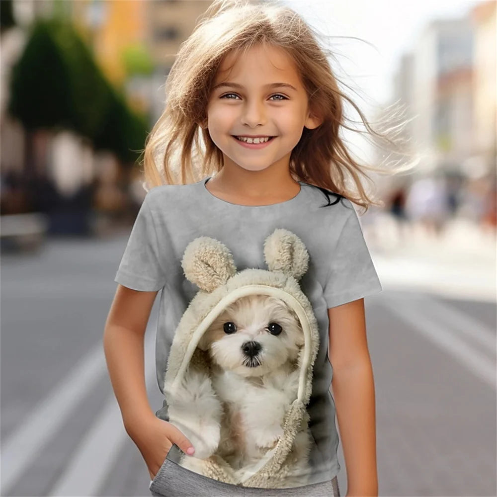 Kids Boy Clothes Girl T-Shirt Short Sleeve Cute Dog Print Children Summer Clothes Casual Outdoor Girl Clothes O-Neck Daily Tops