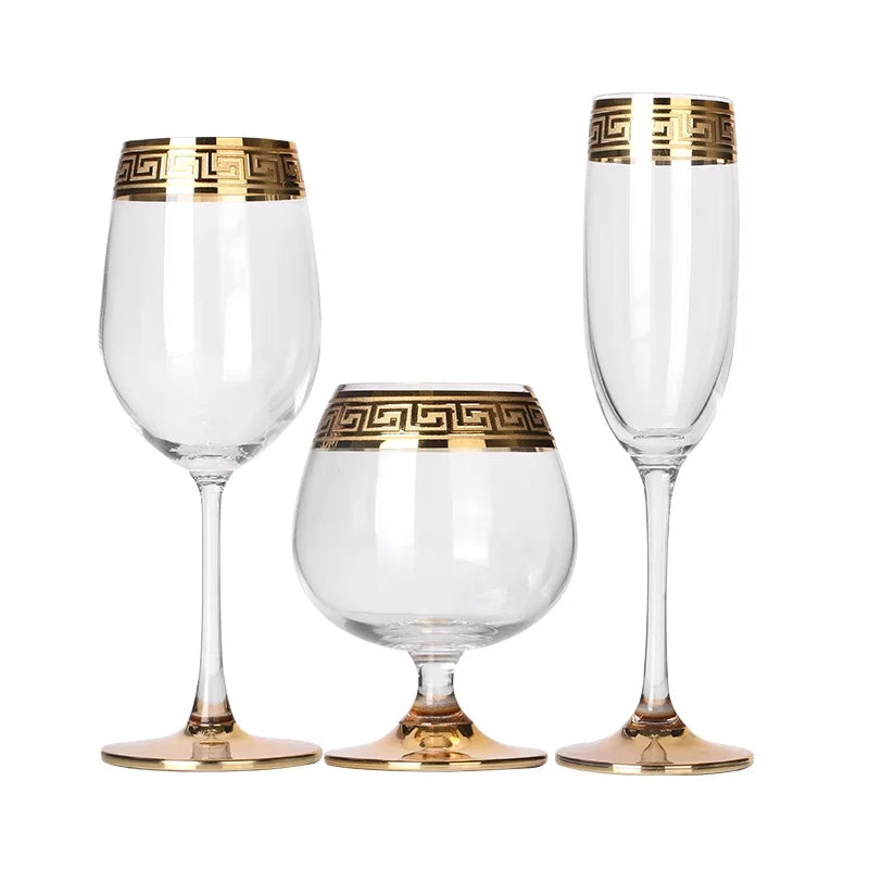 Phnom Penh Silver Edge European Glass Brandy Champagne Tall Foreign Crystal Red Wine Dining Table Household Water Glass