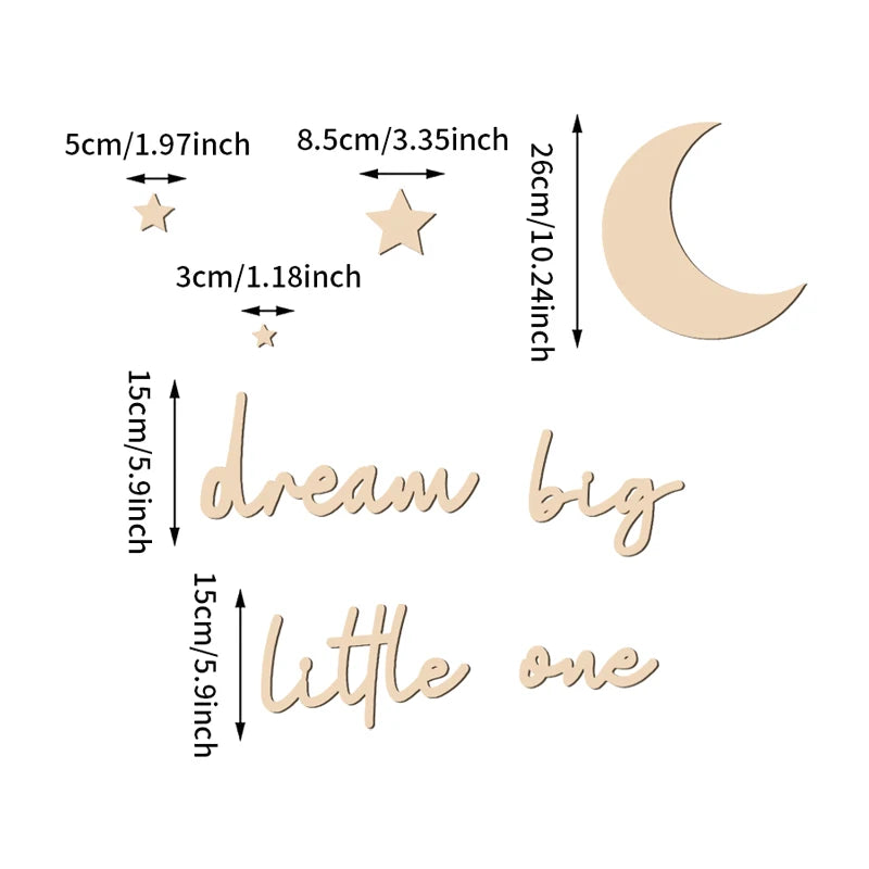Dream Big Little One Wall Sticker Wall Art Wooden Sign for Baby Nursery Kids Room Inspirational Motivational Wooden Craft